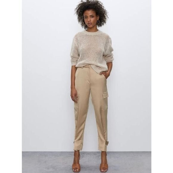 Babaton Aritzia Antiqua knit mesh wool top tan Oyster color Small - Picture 1 of 10